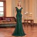 Green Sequined Mermaid Evening Dress Long Slim Fit For Bridesmaids Banquets New Style_ecoleips.com
