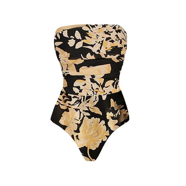 Women's Strapless Retro Print One Piece Swimsuit European American Style_ecoleips.com