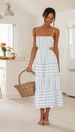 Summer New Women's Long Patchwork Dress European And American Style Cross Border Suspender Waist Tie Striped Design_ecoleips.com