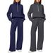 European And American Women's Two Piece Suit Oversized Half Zip Sweatshirt Wide Leg Sweatpants Casual Style_ecoleips.com
