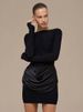 Mozision Long Sleeve Ruched Sexy Mini Dress Women Gown Elegant Satin Patchwork O Neck High Waist Club Party Dresses Fashion_ecoleips.com