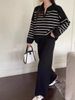 Women's Fashionable Korean Style Loose Striped Knit Top And Pants Set Casual High-Waisted Wide-Leg Knitwear_ecoleips.com