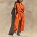 Women's Summer Casual Lapel Short Sleeved Drawstring Capri Pants Set European American Style Solid Color Two Piece Sports Outfit_ecoleips.com