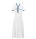 Women's Clothing Denim Tassel Trim Stitching Knitted Dress_ecoleips.com