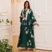 AB462 Fashion New Embroidered Abaya Ladies Dress Muslim Robe Two Piece Set With Belt_ecoleips.com