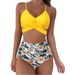Women's Clothing Swimsuit New High Waist Split Women's Swimsuit Cross Backless Print Multicolor Bikini_ecoleips.com
