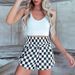 Women's Clothing Summer New High Waist Shorts Fashion All Match Color Matching Checkerboard Checkered Print Casual Pants For Women_ecoleips.com