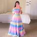 2025 New Cross-Border Spring/Summer European And American Women's Dr, Off-Shoulder Floral Fashionable Long Printed_ecoleips.com