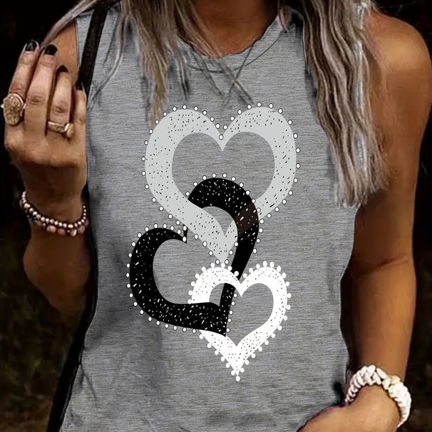 Women's Summer Casual Loose Three Heart One Piece Print Sleeveless Tank Top T-shirt_ecoleips.com