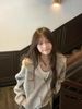 Korean-Style Embroidered Striped Hoodie – Oversized Slim-Fit Zip-Up Sweatshirt For Women (S/M/L/XL, Beige/Black)_ecoleips.com