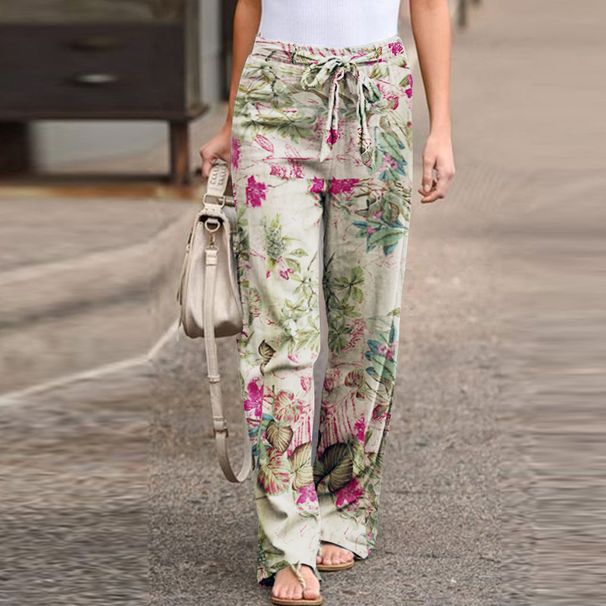 Vintage Women Drawstring Trousers Spring Autumn Fashion Floral Printed Wide Leg Pants Ladies Casual Loose Long Pantalones_ecoleips.com
