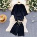 Women's Commuter Style Two Piece Set Slim Fit Short Sleeve Top And High Waisted Shorts Slimming Versatile Elegant Summer Outfit_ecoleips.com