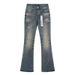Cement Gray Flared Jeans For Women, Spring And Autumn, High-waisted, Slimming, American Retro Style, Stretchy Blue_ecoleips.com