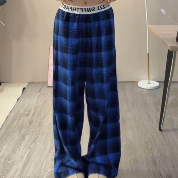 Retro Wide Leg Plaid Pants Summer Style Loose Fit Slimming Curved Blade Relaxed Sporty Casual For Men And Women_ecoleips.com