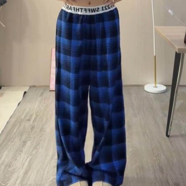 Retro Wide Leg Plaid Pants Summer Style Loose Fit Slimming Curved Blade Relaxed Sporty Casual For Men And Women_ecoleips.com