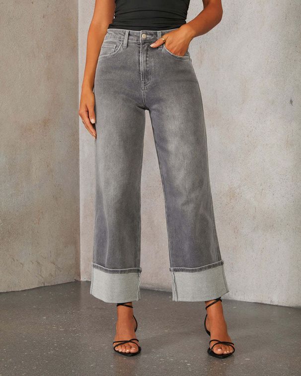 2025 Spring Cross-Border New Stretch Straight-Leg Jeans For Women Quality Vintage Rolled Hem High-Waisted Long_ecoleips.com