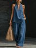 Women's Retro Distressed Washed Denim Suit Straight Leg Casual Trousers American Style Summer New_ecoleips.com