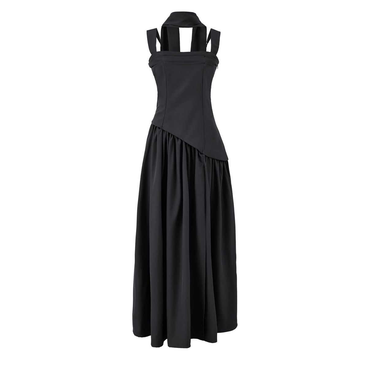 Elegant High-Slit Wrap Neck Halter Dress Classic Staple in Black And Army Green Stretchy Polyester S M L_ecoleips.com