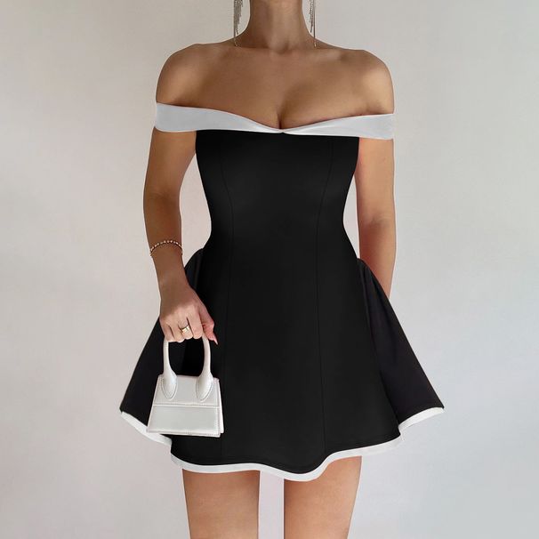 Women's Sexy Color Block Off Shoulder Ruffled Bodycon Mini Dress – Summer Party Gown 2026_ecoleips.com