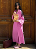 Casual Loose Pink Cotton Dress Ladies Fashion Lapel Long Sleeve Ankle Length Dress Elegant Lace-Up Dresses For Women 47H_ecoleips.com