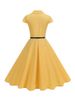 Women's Summer Solid Midi Dress With Belt Elegant Short Sleeve High Waist Office Party Sundress For Ladies_ecoleips.com