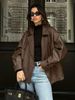 Women's Clothing Retro Brown Leather Jacket For Women Loose Fit Mid Length Style Fashion Women's Clothing Suit Collar_ecoleips.com