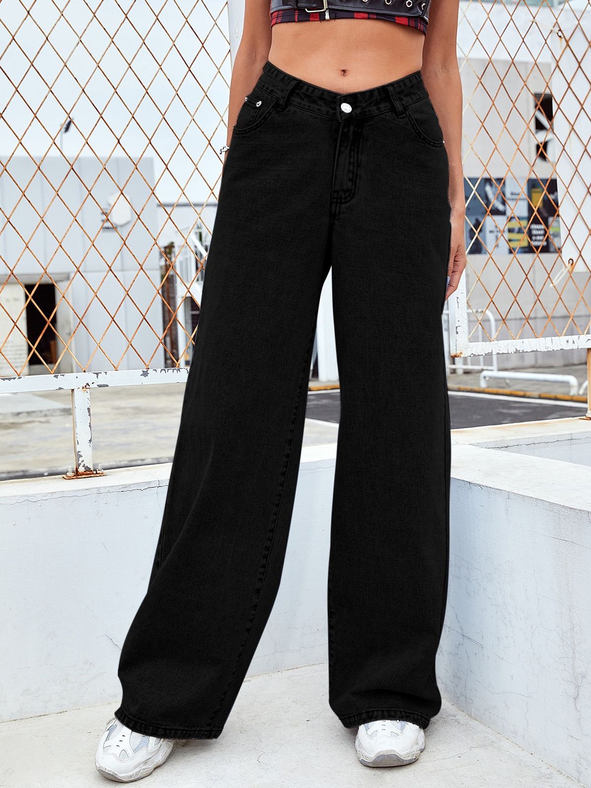 Women's Clothing High Waist Women's Jeans Light Color Washed Loose Wide Leg Large Size Straight Pants_ecoleips.com