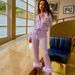 Women's Clothing Solid Color Suit Lapel Top Feather Trousers Two Piece Set Pajama Set_ecoleips.com