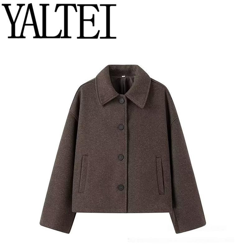 Women’s Short Wool Blend Jacket – French-Inspired 3D Print Coat, V-Neck Long Sleeve Outerwear, Streetwear & Casual Fall Fashion (S-L)_ecoleips.com