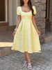 Elegant Puff Sleeve A-Line Dress Women's Clothing Flattering Silhouette American Style Spring Summer_ecoleips.com
