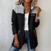 Women's Patchwork Cotton Jacket Long Sleeve Round Neck Diamond Pattern Loose Fit With Pockets Outerwear_ecoleips.com
