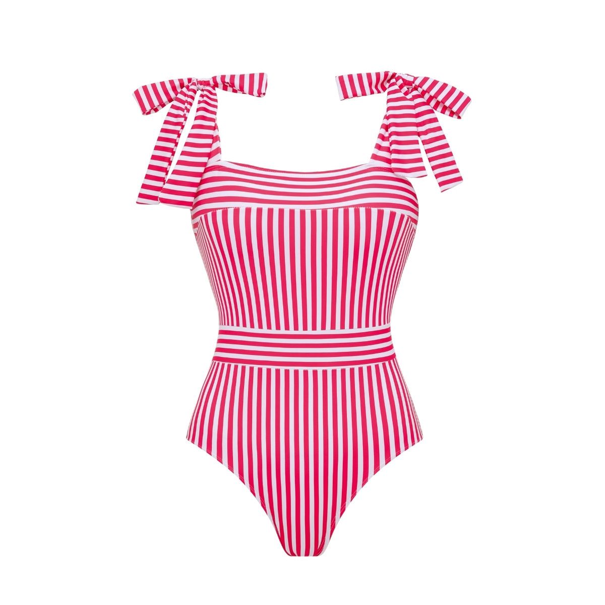 Women's European American Style Swimsuit Set with Bow Tie Color Block Red White Stripes Sexy One-Piece Cross Border Hot Sell_ecoleips.com
