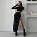 European And American Women's Slim Fitting Strappy Skirt Suit D23ST272 Solid Color Leisure Long Sleeved round Neck Top for Autumn_ecoleips.com