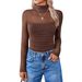 Women's Clothing New Solid Color Round Neck Mesh Splicing Perspective Long Sleeved Half High Collar Sexy Top_ecoleips.com
