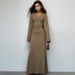 Fashion Loose U Neck Back Lace Up Long Sleeve Dress Wholesale Casual Elegant Womens Daily Wear Party Dress For All Seasons_ecoleips.com