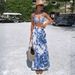 Blue Floral Two Piece Swimsuit Set For Women American Style Vacation Hot Selling_ecoleips.com