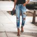 Women's Straight Leg Jeans Ripped Details Stretch Cigarette Pants European American Style Denim_ecoleips.com