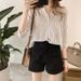 2026 Summer New Korean Fashion Plus Size Crew Neck Striped Shirt Women's Three-Quarter Sleeve Top Loose Casual Shirt_ecoleips.com