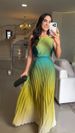 Women's Clothing New Style Fashion Temperament Elegant Halter Neck Pleated Gradient Color Dress Long Skirt_ecoleips.com