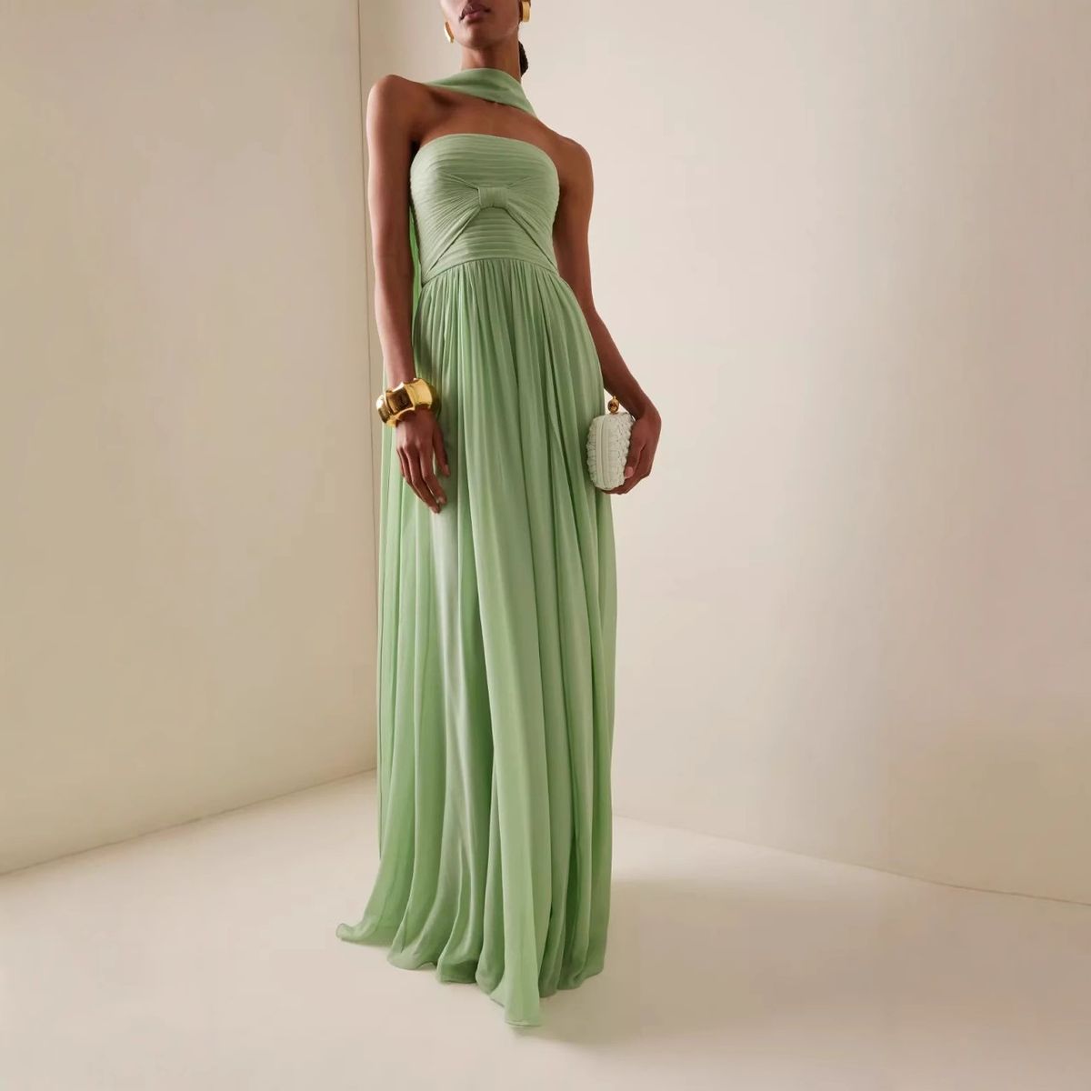 Women's Clothing Pleated Tube Top Dress Temperament Sleeveless Pleated Large Swing Ribbon Female_ecoleips.com
