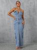 Women's Denim Dress - Casual Tube Top Workwear Style With Large Pockets_ecoleips.com