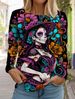Sugar Skull Pattern Womens Long Sleeve Shirt Day Of The Dead Shirts Fashion 3D Printed Tops Summer Gothic Style Women's Clothing_ecoleips.com