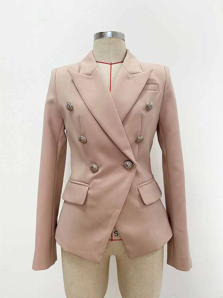 High Street Fashion 2026 Early Spring New Style Elegant Socialite Women's Double-Breasted Blazer With Metal Lion Head_ecoleips.com