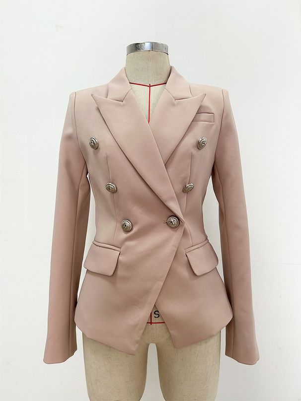 High Street Fashion 2026 Early Spring New Style Elegant Socialite Women's Double-Breasted Blazer With Metal Lion Head_ecoleips.com