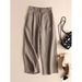 Suitable For All Seasons Italian Women's High-Waisted Linen Straight-Leg Cropped Casual Cotton-Linen Wide-Leg Pants_ecoleips.com