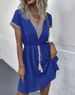 Women's Solid Color Short-sleeved Lace V-neck Waist Dress In Spring And Summer_ecoleips.com