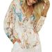 Women's Flowy Wave Print Blouse - Long Sleeve Button Down Shirt With Striped Collar & Loose Fit Casual Top_ecoleips.com