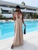 Women's Clothing Solid Color Jacquard Sling Deep V Sexy Loose Long Skirt_ecoleips.com