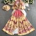Women's Clothing Palace Style Holiday Suit Collar Long Retro Printed Waist Slimming Dress Women_ecoleips.com