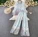 French Style Women's Two Piece Set Soft Feminine Embroidered Printed Long Sleeved Sun Protective Shirt With Slimming Wide Leg Pants_ecoleips.com